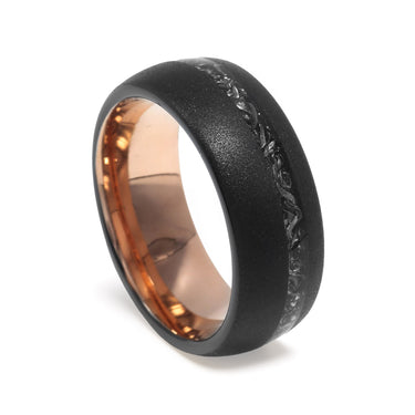 "Lunar" Meteorite Inlay, Rose Gold, Tungsten Carbide, Sandblasted Finish-8mm