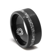 "Meteoroid Forge" – 10mm Black Tungsten Carbide Wedding Band with Authentic Meteorite Inlay | Comfort Fit