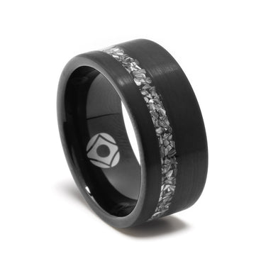 "Meteoroid Forge" – 10mm Black Tungsten Carbide Wedding Band with Authentic Meteorite Inlay | Comfort Fit