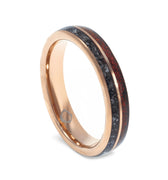"Aurora" Meteorite and Dinosaur Bone Inlay, Rose Gold Tungsten Carbide, Wedding Band,  Dome Design, 4mm