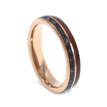 "Aurora" Meteorite and Dinosaur Bone Inlay, Rose Gold Tungsten Carbide, Wedding Band,  Dome Design, 4mm