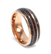 "Explorer" Meteorite, T-rex Dinosaur Bone, Rose Gold Tungsten Carbide Polished Finish-8mm