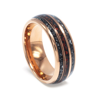 "Explorer" Meteorite, T-rex Dinosaur Bone, Rose Gold Tungsten Carbide Polished Finish-8mm