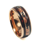 "Crimsonite" Men's Black Tungsten Meteorite Wedding Band, Red Garnet Rose Gold Ring, Gift for Him, 8mm