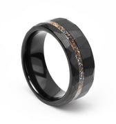 "Beachboy" Meteorite and Hawaiian Sand Inlay, Black Tungsten Carbide, Men's Wedding Ring, Faceted Design, 8mm