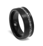 "Starry Night" Meteorite Inlay, Black, Tungsten Carbide, Brushed Finish-8mm