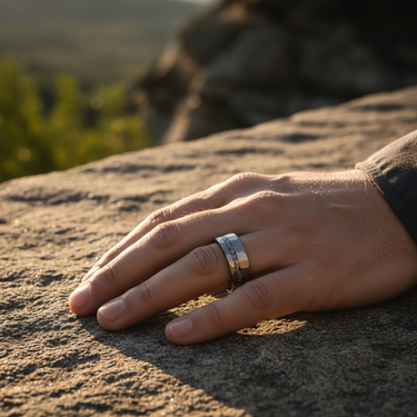 "Astrosphere" Crushed Meteorite Hammered Silver Tungsten, Men's Wedding Band, 8mm