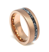 "Splendor" Meteorite Inlay, Rose Gold, Tungsten Carbide, Sandblasted Finish-8mm