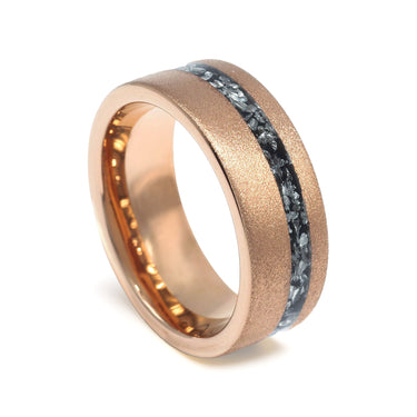 "Splendor" Meteorite Inlay, Rose Gold, Tungsten Carbide, Sandblasted Finish-8mm