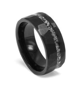 "Moon" Meteorite Inlay, Tungsten Carbide, Hammered Finish-8mm