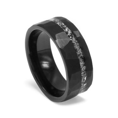 "Moon" Meteorite Inlay, Tungsten Carbide, Hammered Finish-8mm