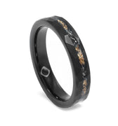 "Thunder" Meteorite, Meteorite 24k Gold Leaf Inlay, Black Tungsten Carbide, Hammered Design-4mm