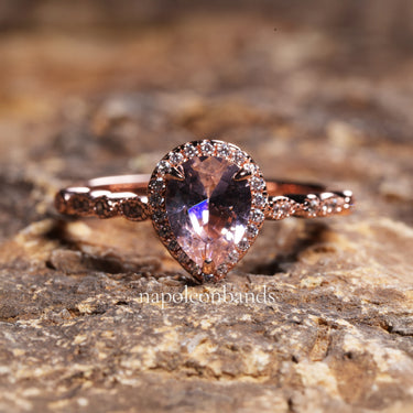 "Blush Aurora" – 14K Rose Gold Vermeil Morganite Engagement Ring with Pear Cut & Diamond Accents