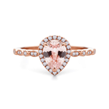 "Blush Aurora" – 14K Rose Gold Vermeil Morganite Engagement Ring with Pear Cut & Diamond Accents