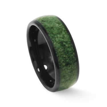 Jasper'' Moss Agate, Black Hammered Tungsten Ring – napoleonbands