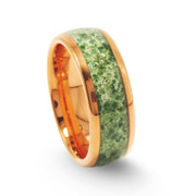 "Gaia" Moss Agate, Rose Gold Tungsten Carbide, Dome Polished Design-8mm