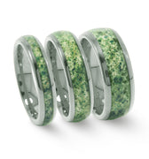 "Demeter" Moss Agate Silver Ring Mens Wedding Band Dome Polish 8mm 6mm 4mm