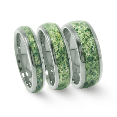 "Demeter" Moss Agate Silver Ring Mens Wedding Band Dome Polish 8mm 6mm 4mm