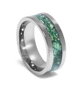 "Enchanted" Moss Agate, Silver Tungsten Carbide, Polished Finish, Men's Wedding Ring-8mm