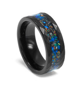 "Stargazer" Crushed Opal Inlay, Tungsten Carbide, Hammered Design - 8mm
