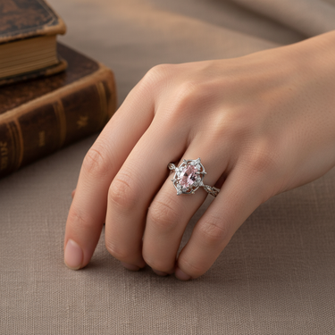 "Rosé Reverie" – Morganite Engagement Ring with Art Deco Milgrain & Diamond Accents