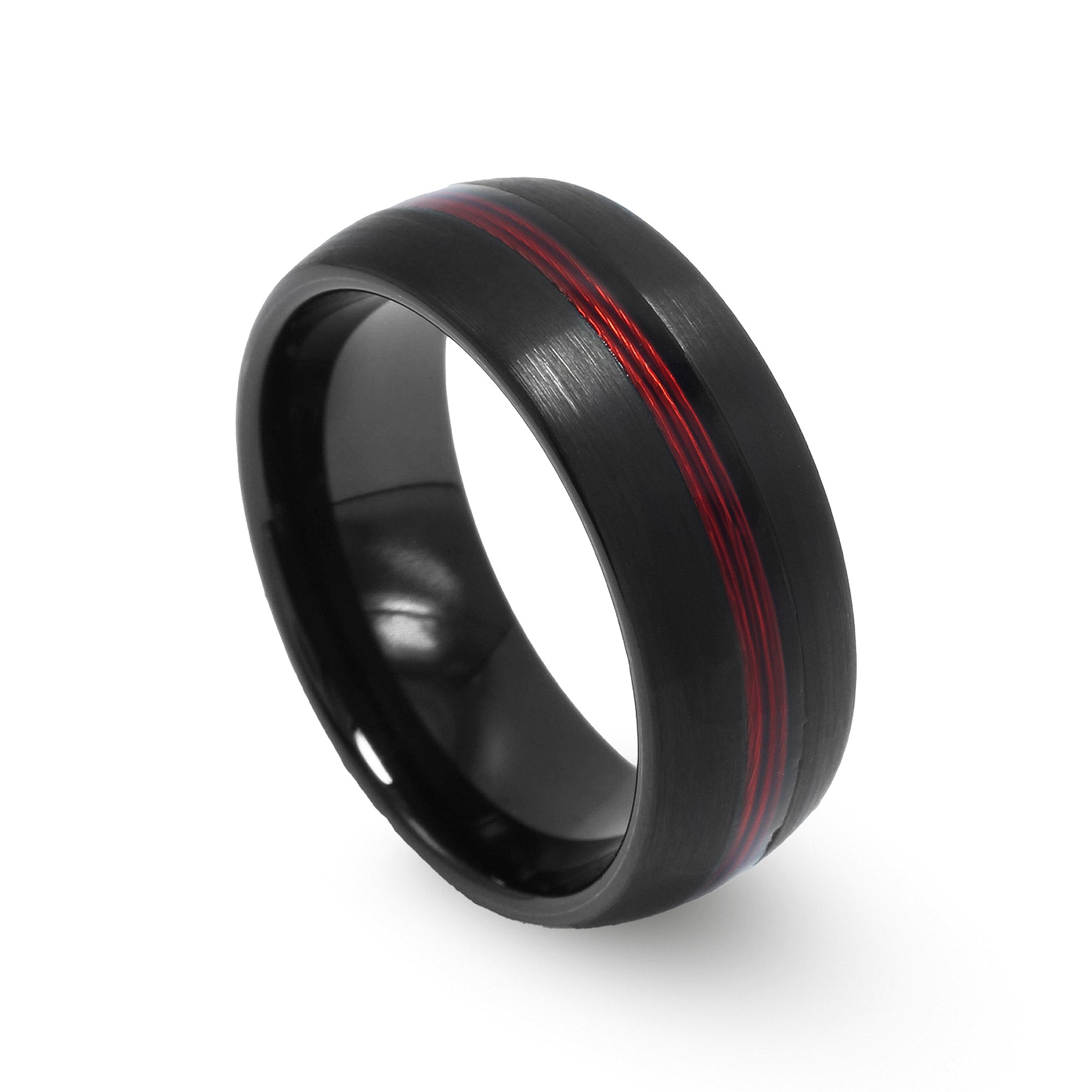 'Fisher'' Red Fishing Line, 8mm Black Tungsten Ring – napoleonbands