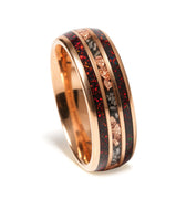 "Crimsonite" Men's Black Tungsten Meteorite Wedding Band, Red Garnet Rose Gold Ring, Gift for Him, 8mm