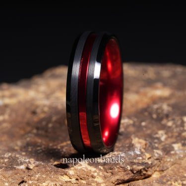 "Crimson Trim" Red Tungsten Carbide Men’s Wedding Band – 6mm