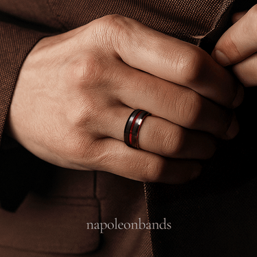 "Crimson Steel" Red Inlay Brushed Tungsten Carbide Wedding Band for Men – 8mm