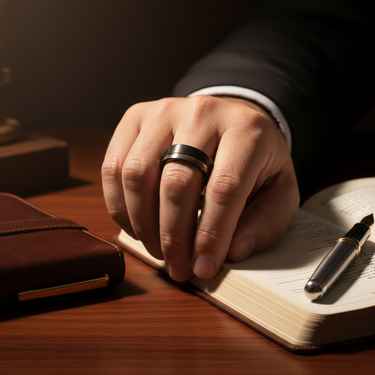 "Valor Eclipse" – 8mm Black & Silver Tungsten Wedding Band with Rose Gold Strip and Inner Band