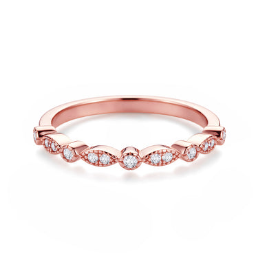 "Rosélumina" – 14K Rose Gold Vermeil Half Eternity Ring with Diamond Accents | Sterling Silver Band