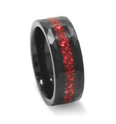 "Crimson Shadow"  Ruby Birthstone  Inlay Black Hammered Tungsten 8mm