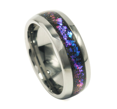 "Antennae Galaxies" Sandstone Dome Polish Silver Tungsten Carbide Ring