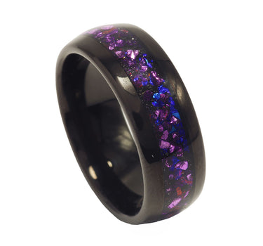 "Gioiello" Alexandrite Opal Sandstone Dome Polish Black Tungsten Carbide Ring 8mm