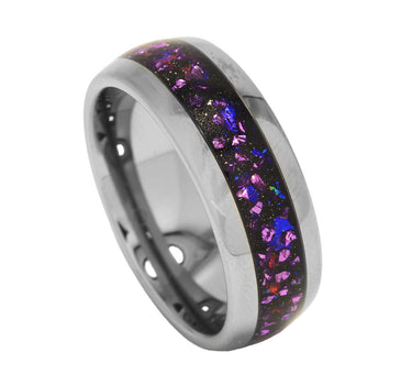 "Little Cub" Alexandrite Opal Sandstone Dome Polish Silver Tungsten Carbide Ring 8mm