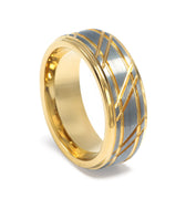"Golden Hammer" Silver and Gold Tungsten Carbide, Brushed Design-8mm