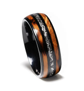 "Iron Stave" – Whiskey Barrel Wood & Meteorite Black Tungsten Wedding Band – 8mm