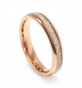 "Opal Glow" Crushed White Opal Inlay, Rose Gold, Tungsten Carbide- 4mm