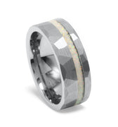 "October" White Opal Inlay Hammered Tungsten Carbide Ring, 8mm