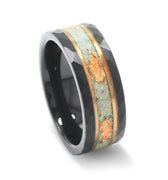 "Arctic Flame" White Opal Inlay, October Birthstone Black Tungsten Wedding Band for Him