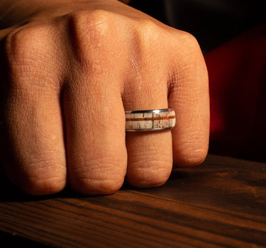 "Wildwood" Deer Antler Koa Wood Dome Polished Tungsten Carbide Ring