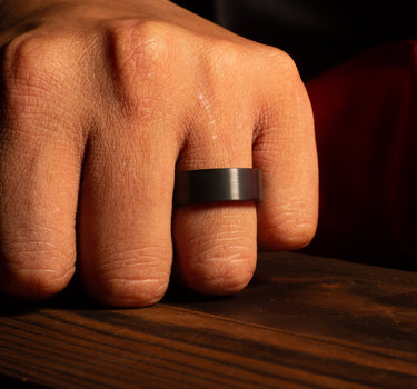 "Redwood" Brushed Tungsten Carbide Ring with Red Wood Inlay