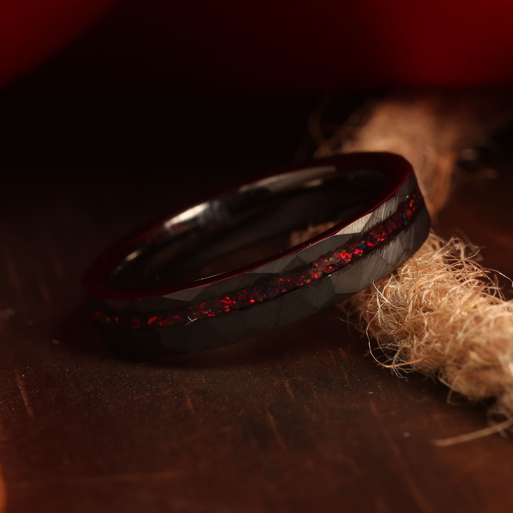 Antler Ring Wedding Band Black Fire Opal Fire Opal Wedding Band